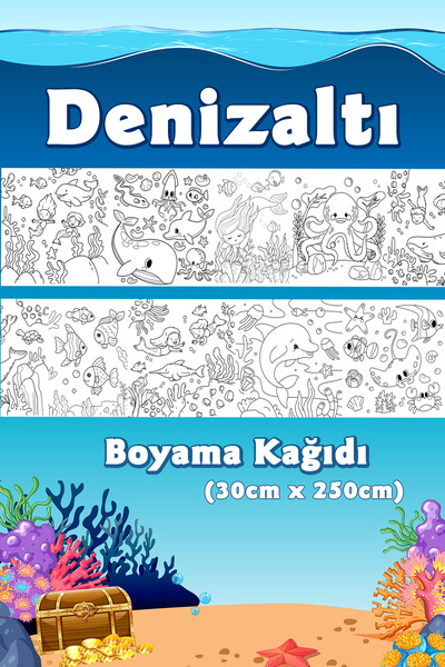 BiWini Denizaltı Temalı Dev Boyama Kağıdı 2,5 Metre Rulo Boyama Kağıdı - Çocuk Eğitici Boyama