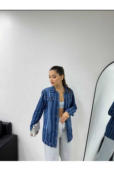 SHEVEGA JACHETĂ DE DENIM BOYFRIEND CU BĂRURI ALBASTRĂ