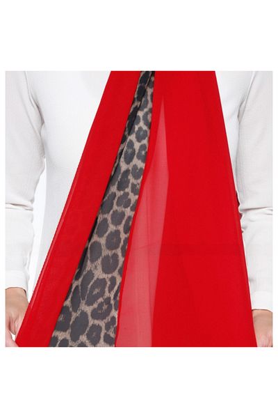 Differenza Leopard Waterway Chiffon Shawl - Red