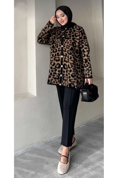 DAMGA Collection Γυναικεία μαλακή πλεκτή ζακέτα Hijab με σχέδιο λεοπάρ