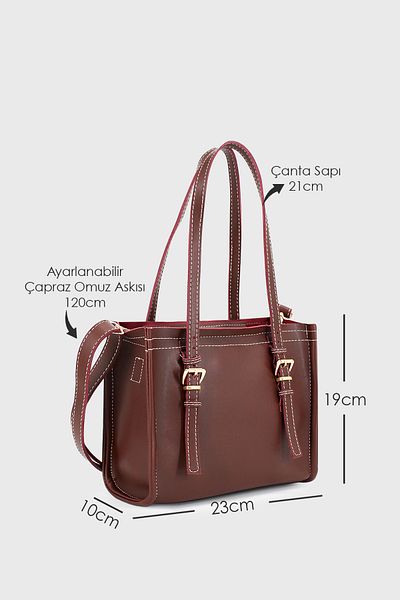 LUNABLU Mini geantă tote din piele artificială de damă Bordeaux cu detaliu de cusut