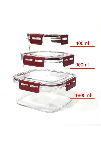 SAVLAR 3-Piece Square Lockable Sealed Storage Mica 400Ml+900Ml+1800Ml