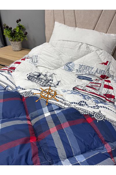 Clasy Cotton Ranforce 100% Quilt Blue Sailor Motif Children's Quilt Model