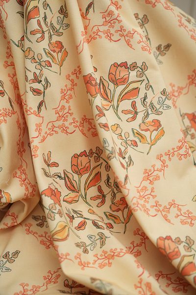 Tuğba Kuğu Printed Panama Fabric (100% Cotton) |   Nostalgic Flowers