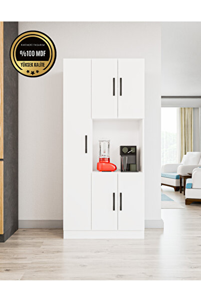 rafineritasarım Atlas Mdf 5 Kapaklı Beyaz Çok Amaçlı Mutfak & Banyo Dolabı Kiler