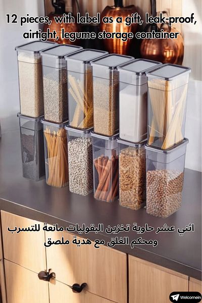 welcomein 3200ml Mega Size - Rectangular Food Pulses Set with 12 Labels, Microwave and Freeze Compatible