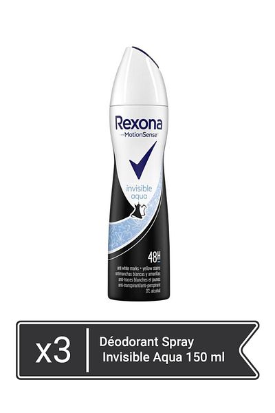 Rexona Deodorant Femme Spray Anti Transpirant Invisible Aqua 150 ml  x 3 pieces