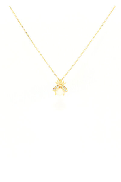 Own Jewelry Arı Kolye Inci Detaylı 14 Ayar Altın Kaplama 925 Ayar Gümüş