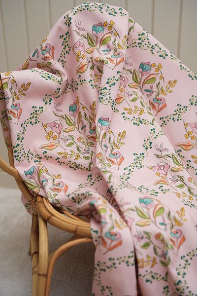 Tuğba Kuğu Printed Panama Fabric (100% Cotton) |   Drawing Flowers