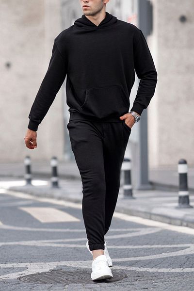 ruNadeS Men's Cotton Oversize Kangaroo Pocket Hooded Tracksuit Set - Casual