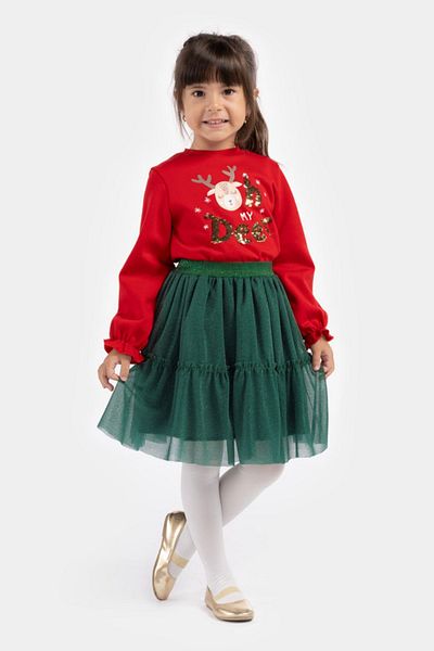 HAUSEkids 5-8 Years Old My Deer Candy Girl's Skirt Suit -Red