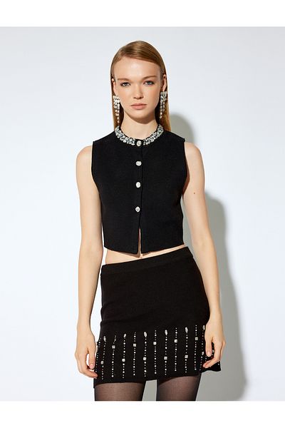 Koton X Melis Ağazat - Standard Waist Mini Stone Knitwear Skirt