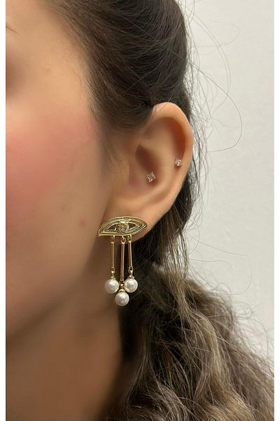 MyladyAccessoriess Steel and Silver Eye Earrings - Pearl Detail and Dangle