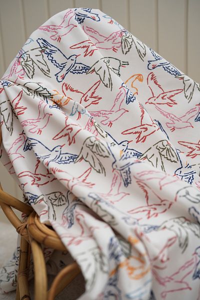 Tuğba Kuğu Printed Panama Fabric (100% Cotton) |   Colorful Birds