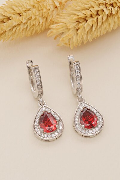 OSMANLI GÜMÜŞ Kadın Gümüş Küpe - Oval Model Mavi Topaz Taşlı Baget Süslemeli Rodyumlu Kadın Küpe