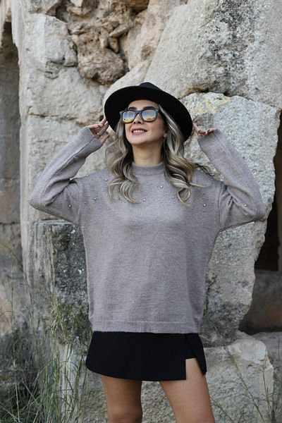 bytugcekaya Пуловер с норка, разпръснати камъни, стандартен размер