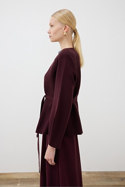 TERZİ DÜKKANI VERA ÇELİK ÖRME PEPLUM HIRKA BORDO