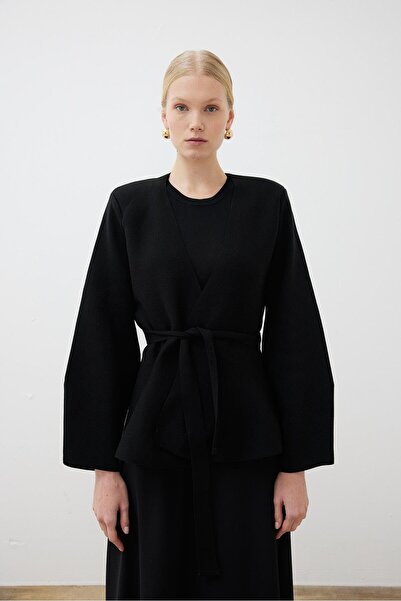 TERZİ DÜKKANI VERA ÇELİK ÖRME PEPLUM HIRKA SİYAH