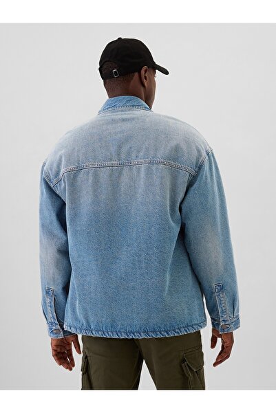 GAP Erkek Mavi Relaxed Denim Sherpa-Astarlı Gömlek Ceket
