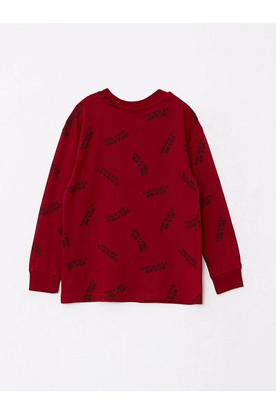 LC Waikiki LCW Kids Claret Red Άνετη εφαρμογή Crew Neck εμπριμέ μπλουζάκι για αγόρια