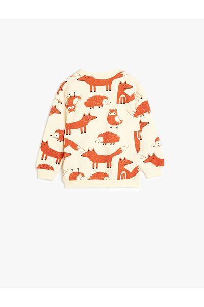 Koton Animal Print Long Sleeve Cotton Raised Sweatshirt