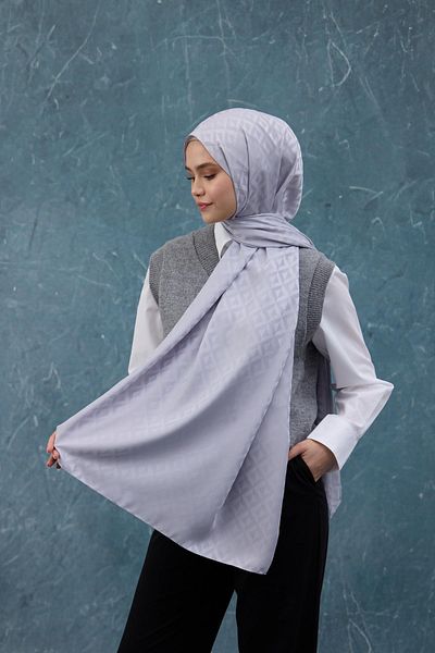 İpekhan Toamnă Iarnă Şal Jacquard Mătăsos Argintiu 9019-09