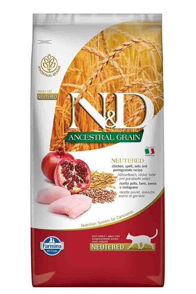 N&D ND Ancestral Grain Düşük Tahıllı Tavuk ve Narlı Kısırlaştırılmış Kedi Mam...