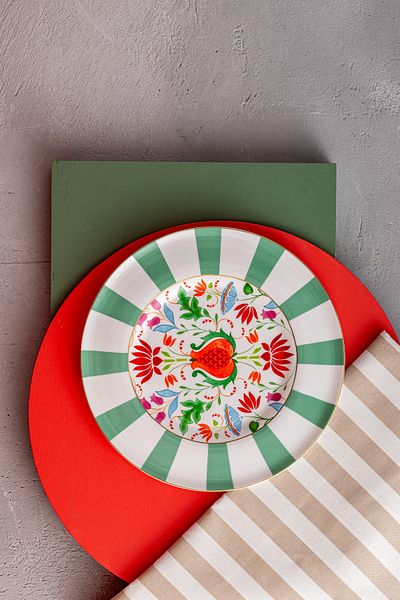 İSTANBUL PORSELEN Green Pomegranate Fine Bonnet Serving Plate - Istanbul Porcelain 27 cm