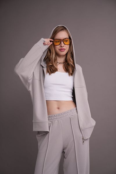 PONÇİK Women's Scuba Fabric Tracksuit Set - Seasonal, Gray 24583