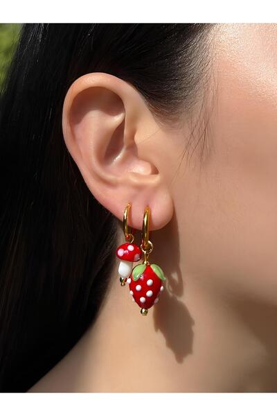 FASİON Pinterest Cam Çilek Mantar Küpe Bir Çift