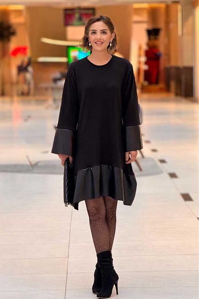 Nevin Kaya Moda Rochie tunică din piele neagră