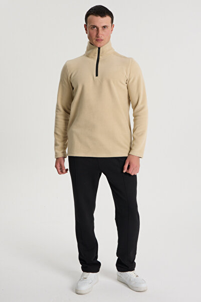 Perché Men's Half Zipper Stand Collar Non-Pilling Cold-Proof Fleece