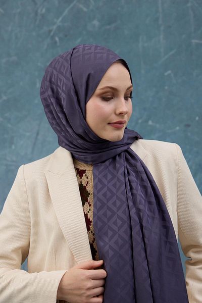 İpekhan Fall Winter Silky Jacquard Shawl Purple 9019-18