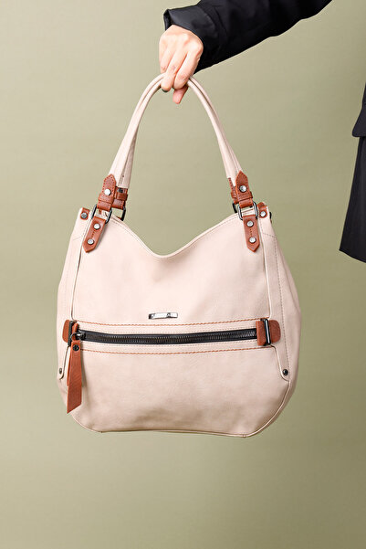 Getcho Lisvel Women's Zippered Large Beige Shoulder Bag and Crossbody Bag Large Volume Daily Stylish Convenient