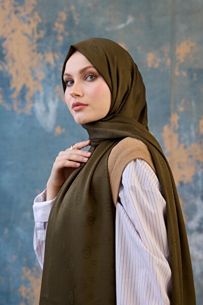 İpekhan Khaki Silky Jacquard Shawl - Fall Winter 9018-02