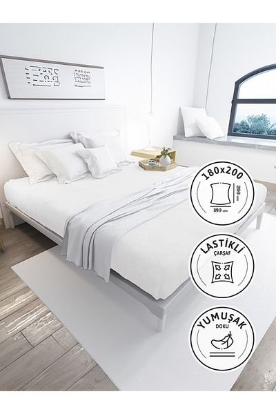 FAVORA King Size Elastic Combed Cotton Bed Sheet - White