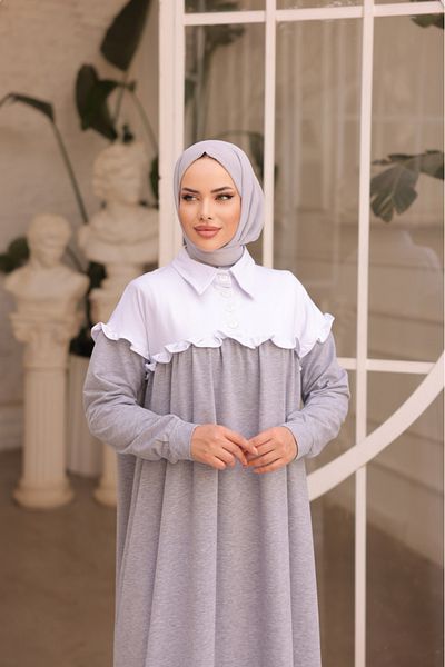Nissra Ankanoor Grey Robe με βολάν και γαρνιρισμένο φόρεμα με δύο κλωστές Anka 257050