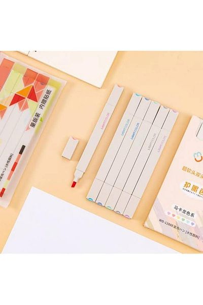 NaSaDAN Lightcolor Set of 6 Double-Sided Pastel Highlighters – Bullet Journal & Note Pen