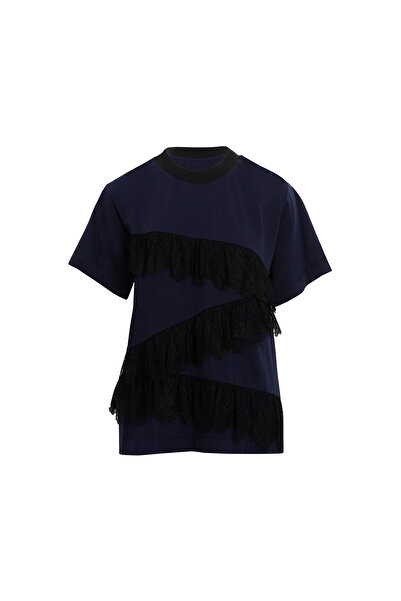 GİZİA Dantel Detaylı Kısa Kollu Lacivert Bluz