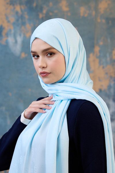 İpekhan Şal Jacquard Mătăsos Baby Blue - Toamna Iarnă 9018-15