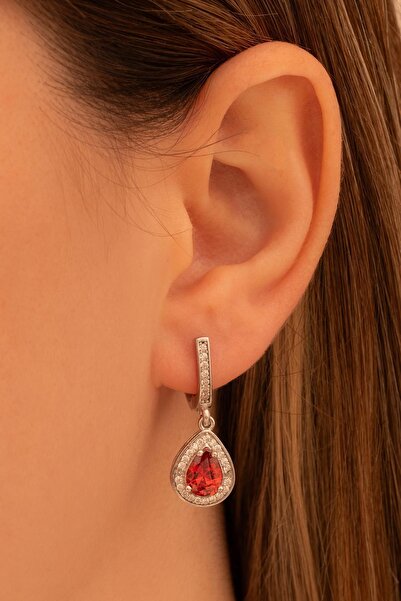 OSMANLI GÜMÜŞ Kadın Gümüş Küpe - Oval Model Mavi Topaz Taşlı Baget Süslemeli Rodyumlu Kadın Küpe