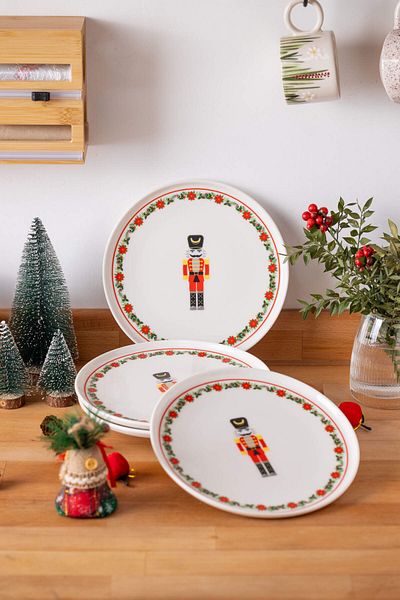 FH finehome Lead Soldier Porcelain Set of 4 Christmas Cake Plates 21 cm