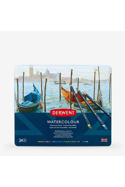 Derwent : Watercolor : Dry-Water Color Pencil Set : 24 Colors (Metal Box)