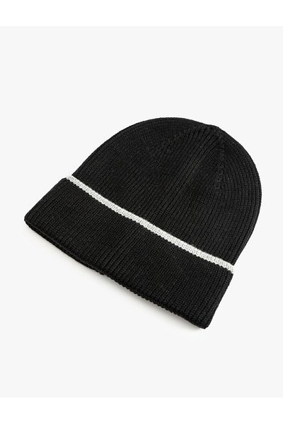 Koton Knitted Beanie Folded Multicolored Line Detailed