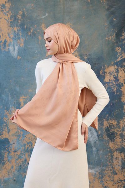 İpekhan Fall Winter Silky Jacquard Shawl Honey Foam 9018-17