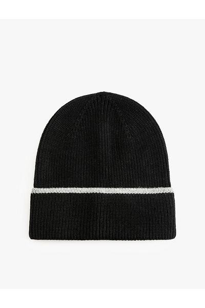 Koton Knitted Beanie Folded Multicolored Line Detailed