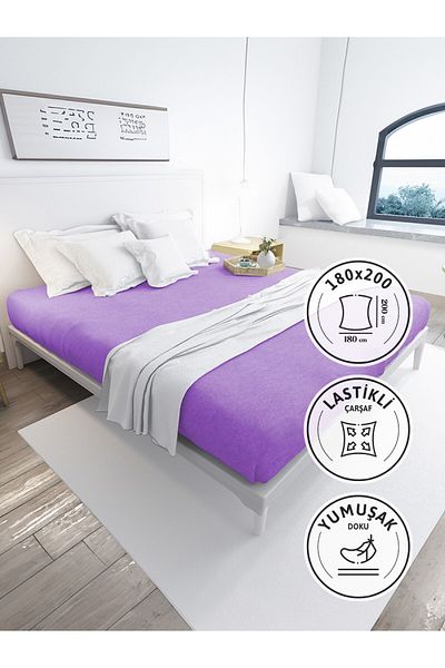 FAVORA Purple King Size Elastic Combed Cotton Bed Sheet