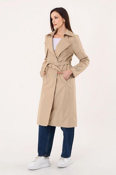 Hazel Women's Double Breasted Collar Beige Trench Coat