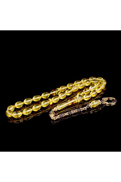 Tesbihsepetim Black Zircon Stone Star Model Barley Cut Drop Amber Prayer Beads