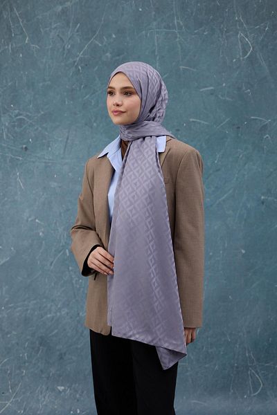 İpekhan Fall Winter Silky Jacquard Shawl Lilac 9019-01